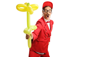 Entertainer holding a flower balloon