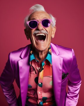 Portrait of Senior adult in colorful modern fashion and fun concept