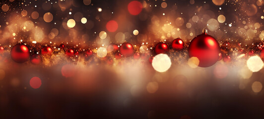 rote und goldene Weihnachtskugeln vor festlichen Hintergrund