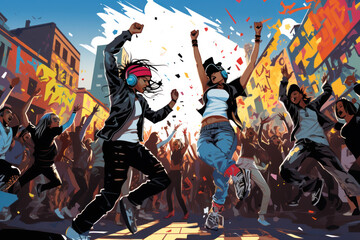 Fototapeta na wymiar Urban Dance Battle: Rhythm, Competition, and Expressive Street Culture