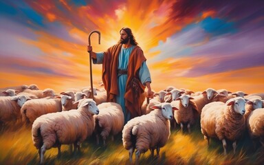 Jesus christ the shepherd and his sheep, generative ai