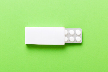 Blank White Product Package Box Mock-up. Open blank medicine drug box with blister top view