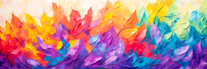 Fototapeta na wymiar Bunte Blätter, Ölfarbe auf Leinwand. Generiert mit KI