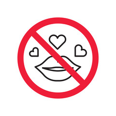 Forbidden lips vector icon. Warning, caution, attention, restriction, label, ban, danger. No kiss lip flat sign design pictogram symbol. No sexy kiss icon