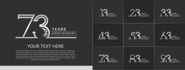 set of anniversary logotype silver color with ornament for special celebration event