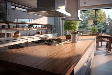 Stylish and functional modern kitchen with sleek design perfect for cooking and entertaining, Generative AI