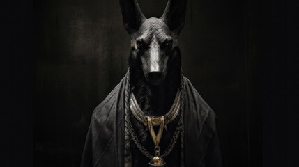 Ancient Egyptian god of death and the world of the dead, the terrible Anubis. Fantasy character of Egypt. Generative Ai