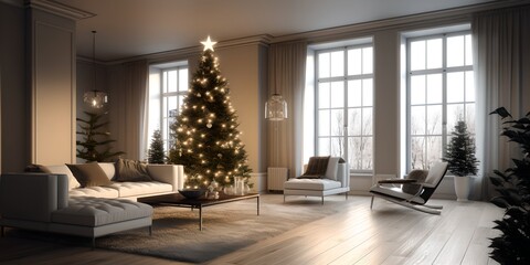 Luxury classic Christmas interior, generative ai