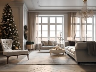 Naklejka na ściany i meble Luxury classic Christmas interior, generative ai