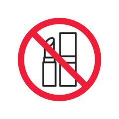 Forbidden lipstick vector icon. Warning, caution, attention, restriction, label, ban, danger. No lipstick flat sign design pictogram symbol. No lipstick cosmetics icon