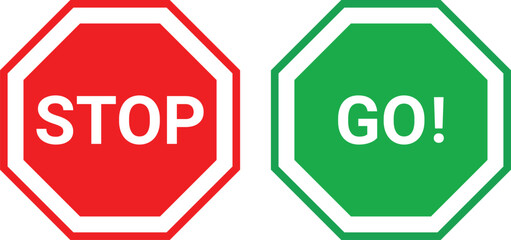 stop sign and go sign vector illustration - obrazy, fototapety, plakaty