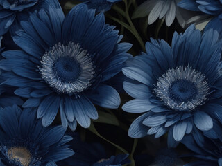 Watercolor style indigo blue color sunflowers seamless pattern. Generative AI