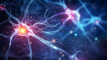 Naklejka na ściany i meble Neurons brain cell medical background. Generative AI
