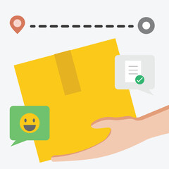 Box delivery with small smile icon for shipping concept