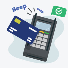 Credit card payment at POS terminal. vector illustration