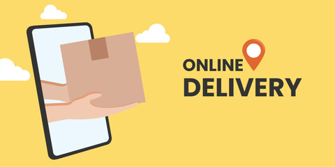 Online shopping concept. Goods delivery from smart phone