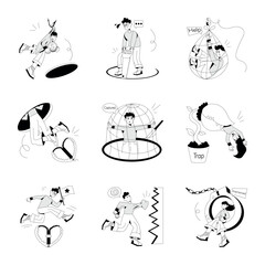 Obraz premium Collection of Traps and Scams Sketchy Illustrations