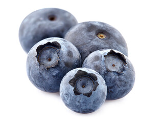 Blueberries Isolated on White Background. Ripe berries closeup.