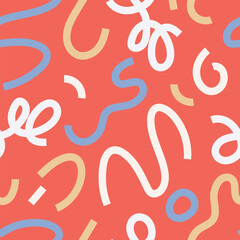 Cute doodle vector seamless pattern with abstract shapes and lines. Trendy hand drawn wallpaper