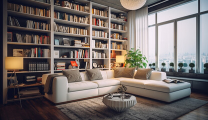 Modern interior design Reading room in cozy and warm style