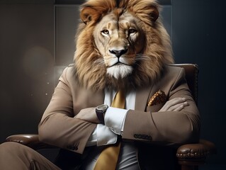 face of a lion in suit and tie