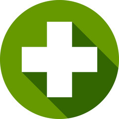 Green plus sign. Vector icon. Cross symbol of safety guidance.