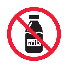 Forbidden milk vector icon. Warning, caution, attention, restriction, label, ban, danger. No milk flat sign design pictogram symbol. No milk icon