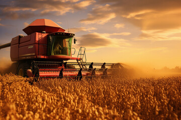 Tractor spraying pesticides fertilizer on crops farm field at dawn - Powered by Adobe