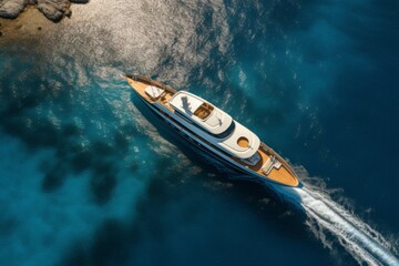 Fototapeta premium An aerial view of a luxurious yacht on the sea on a sunny day