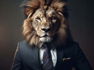 face of a lion in suit and tie