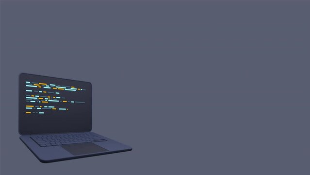 3d laptop and program code development. Web coding concept. Laptop with programming code. Laptop screen. Coding screen