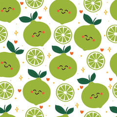 seamless pattern cartoon lime character. cute fruit wallpaper for gift wrap paper, textile