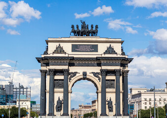 Moscow, Russia - 07.21.2021 - Shot of the Triumphal Arc. History