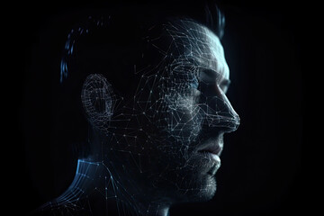 Futuristic potrait of man with glowing wireframe lines