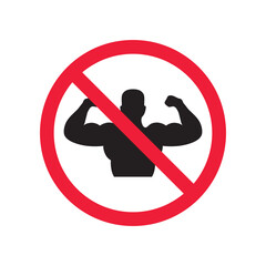 Forbidden muscle vector icon. Warning, caution, attention, restriction, label, ban, danger. No bodybuilder flat sign design pictogram symbol. No biceps icon
