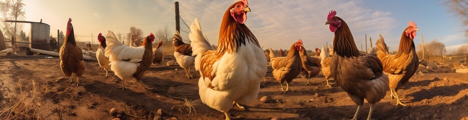Fototapeta premium farm photo of chicken walking on the grass