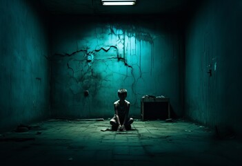 silhouette of child sitting in the dark