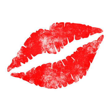 Red lip kiss stamp or imprint isolated on transparent background