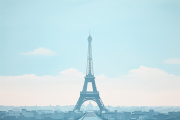 Fototapeta premium view of romantic Paris view, France. Cartoon style flat design, minimalist illustration