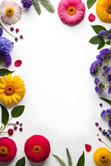 Fototapeta na wymiar Flowery frame with autumn decoration isolated on white background. Generative AI