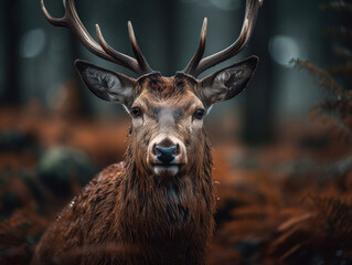 Red deer portrait created with Generative AI technology