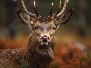Red deer portrait created with Generative AI technology