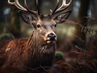 Red deer portrait created with Generative AI technology