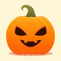 Cute cartoon pumpkin for Halloween holiday. Orange autumn pumpkin with smile. Vector illustration.