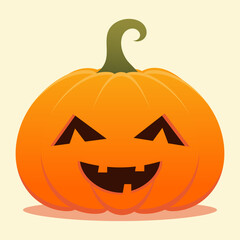 Cute cartoon pumpkin for Halloween holiday. Orange autumn pumpkin with smile. Vector illustration.
