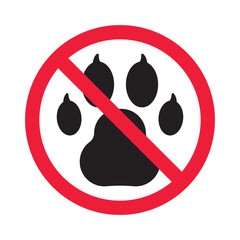 Forbidden pet vector icon. Warning, caution, attention, restriction, label, ban, danger. No pet paw flat sign design pictogram symbol. No animal icon © Elchin