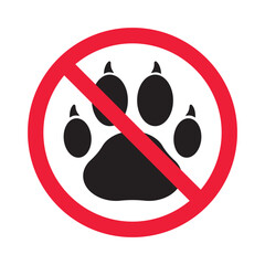 Forbidden pet vector icon. Warning, caution, attention, restriction, label, ban, danger. No pet paw flat sign design pictogram symbol. No animal icon © Elchin