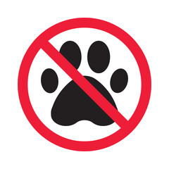 Forbidden pet vector icon. Warning, caution, attention, restriction, label, ban, danger. No pet paw flat sign design pictogram symbol. No animal icon © Elchin