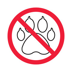 Forbidden pet vector icon. Warning, caution, attention, restriction, label, ban, danger. No pet paw flat sign design pictogram symbol. No animal icon © Elchin