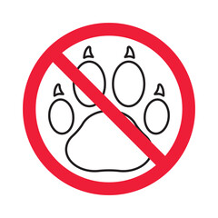 Forbidden pet vector icon. Warning, caution, attention, restriction, label, ban, danger. No pet paw flat sign design pictogram symbol. No animal icon © Elchin
